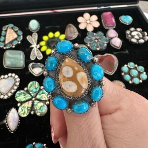 Sterling silver 925 Turquoise and Bambi Stone Ring